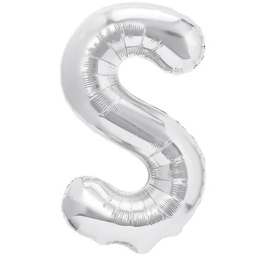 Balon Folie Metalizata Litera S, Klevo, 80 cm, Umflati cu Heliu sau Aer, Ambalaj Individual, Pai inclus, Argintiu