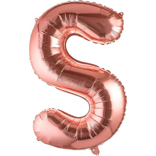 Balon Folie Metalizata Litera S, Klevo, 80 cm, Umflati cu Heliu sau Aer, Ambalaj Individual, Pai inclus, Rose Gold
