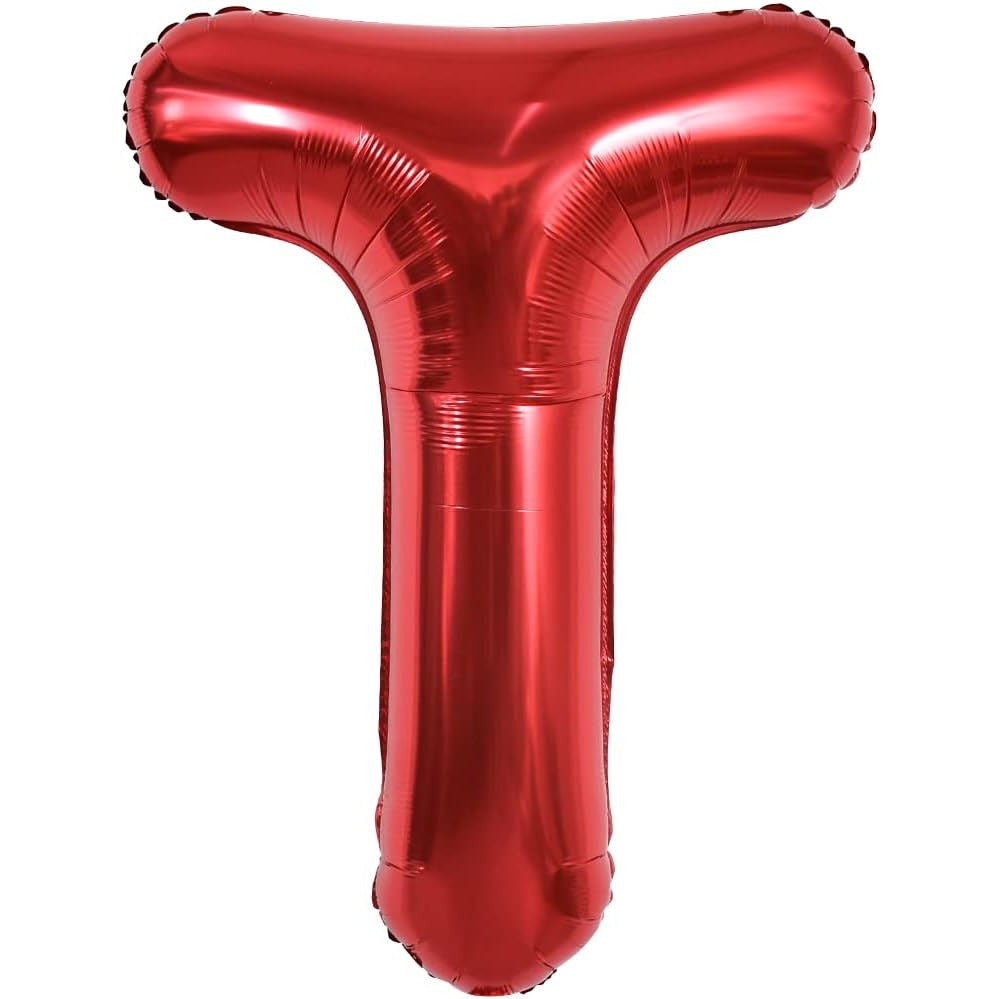 Balon Folie Metalizata Litera T, Klevo, 40 cm, Umflati cu Heliu sau Aer, Ambalaj Individual, Pai inclus, Rosu