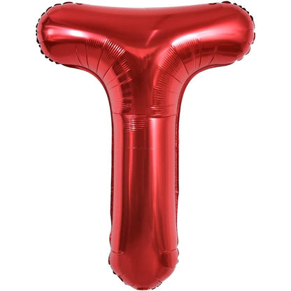 Balon Folie Metalizata Litera T, Klevo, 40 cm, Umflati cu Heliu sau Aer, Ambalaj Individual, Pai inclus, Rosu