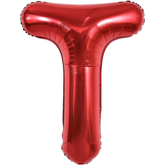 Balon Folie Metalizata Litera T, Klevo, 40 cm, Umflati cu Heliu sau Aer, Ambalaj Individual, Pai inclus, Rosu