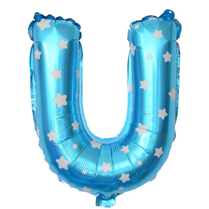 Balon Folie Metalizata Litera U, Klevo, 40 cm, Cu Imprimeu Stelute, Umflati cu Heliu sau Aer, Ambalaj Individual, Pai inclus, Albastru