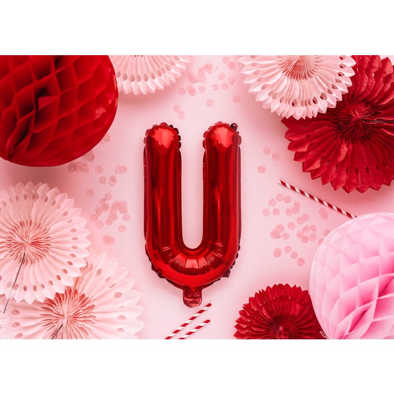 Balon Folie Metalizata Litera U, Klevo, 40 cm, Umflati cu Heliu sau Aer, Ambalaj Individual, Pai inclus, Rosu