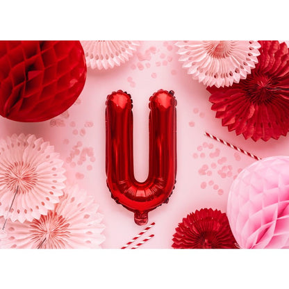 Balon Folie Metalizata Litera U, Klevo, 40 cm, Umflati cu Heliu sau Aer, Ambalaj Individual, Pai inclus, Rosu