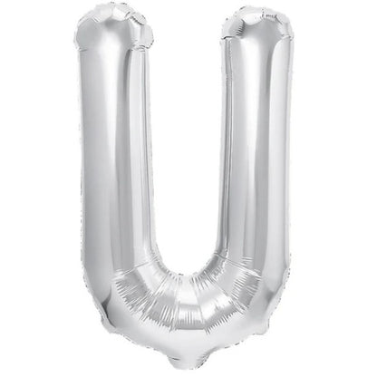 Balon Folie Metalizata Litera U, Klevo, 40 cm, Umflati cu Heliu sau Aer, Ambalaj Individual, Pai inclus, Argintiu