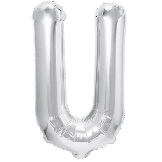 Balon Folie Metalizata Litera U, Klevo, 40 cm, Umflati cu Heliu sau Aer, Ambalaj Individual, Pai inclus, Argintiu