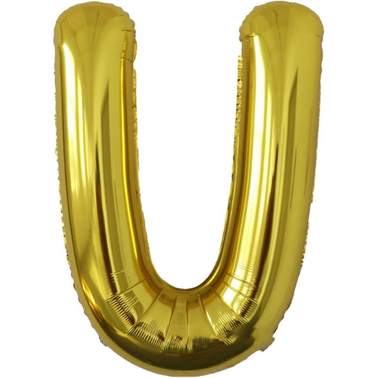 Balon Folie Metalizata Litera U, Klevo, 40 cm, Umflati cu Heliu sau Aer, Ambalaj Individual, Pai inclus, Auriu