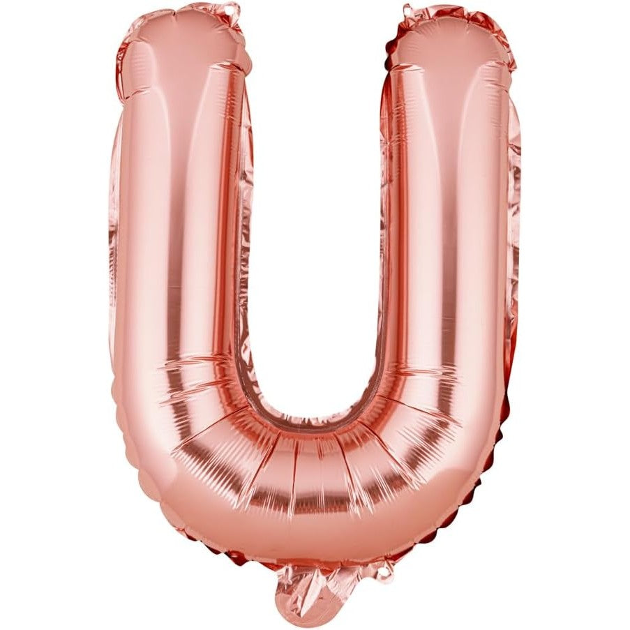 Balon Folie Metalizata Litera U, Klevo, 40 cm, Umflati cu Heliu sau Aer, Ambalaj Individual, Pai inclus, Rose Gold