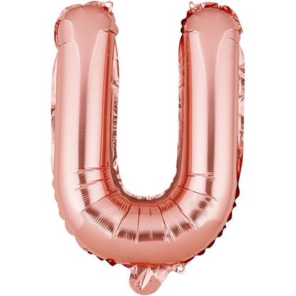 Balon Folie Metalizata Litera U, Klevo, 40 cm, Umflati cu Heliu sau Aer, Ambalaj Individual, Pai inclus, Rose Gold