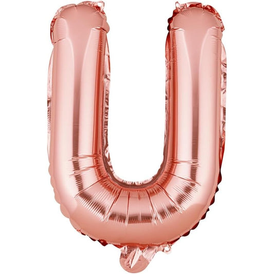 Balon Folie Metalizata Litera U, Klevo, 40 cm, Umflati cu Heliu sau Aer, Ambalaj Individual, Pai inclus, Rose Gold