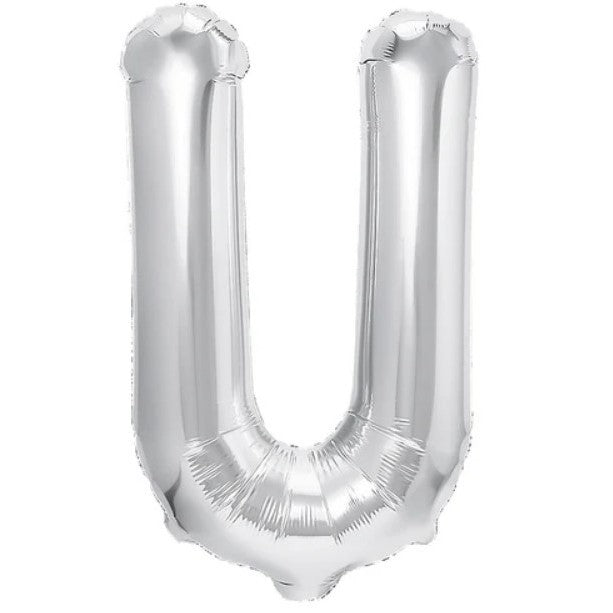 Balon Folie Metalizata Litera U, Klevo, 80 cm, Umflati cu Heliu sau Aer, Ambalaj Individual, Pai inclus, Argintiu