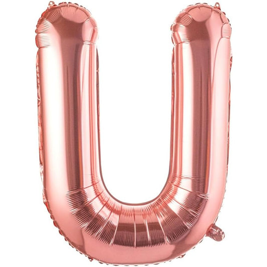 Balon Folie Metalizata Litera U, Klevo, 80 cm, Umflati cu Heliu sau Aer, Ambalaj Individual, Pai inclus, Rose Gold