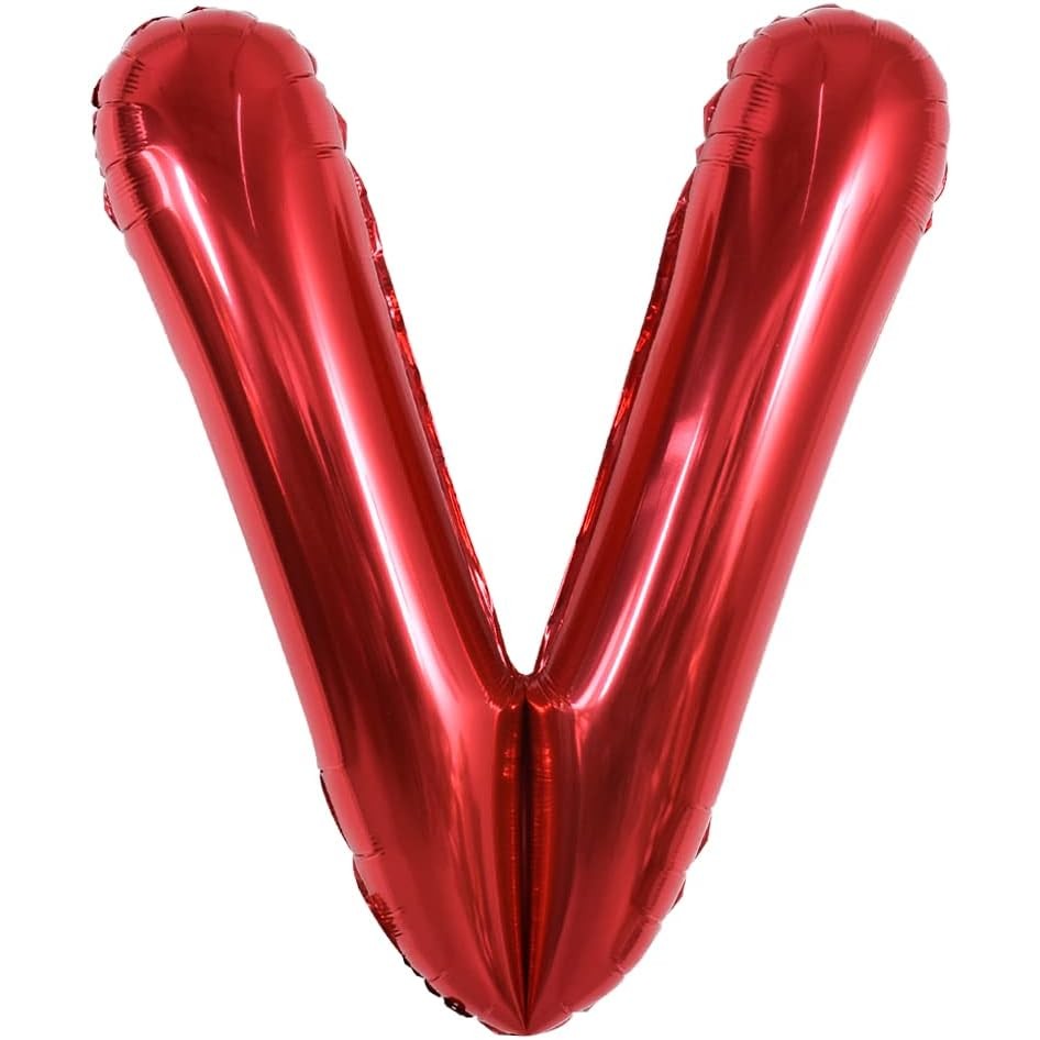 Balon Folie Metalizata Litera V, Klevo, 40 cm, Umflati cu Heliu sau Aer, Ambalaj Individual, Pai inclus, Rosu