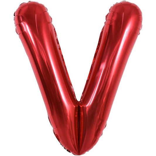 Balon Folie Metalizata Litera V, Klevo, 40 cm, Umflati cu Heliu sau Aer, Ambalaj Individual, Pai inclus, Rosu