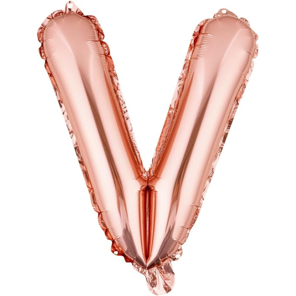 Balon Folie Metalizata Litera V, Klevo, 40 cm, Umflati cu Heliu sau Aer, Ambalaj Individual, Pai inclus, Rose Gold