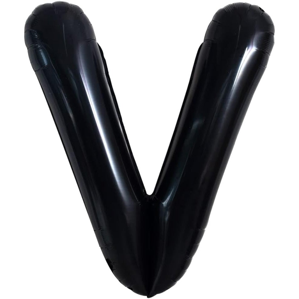 Balon Folie Metalizata Litera V, Klevo, 40 cm, Umflati cu Heliu sau Aer, Ambalaj Individual, Pai inclus, Negru
