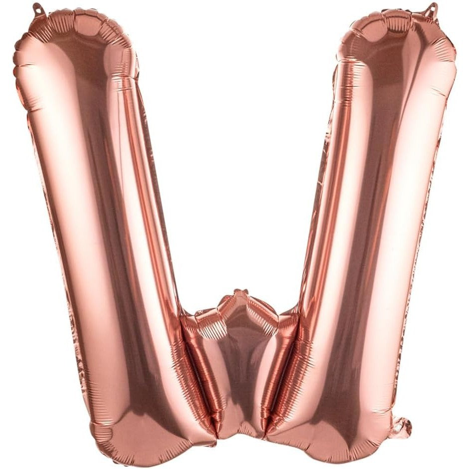 Balon Folie Metalizata Litera W, Klevo, 100 cm, Umflati cu Heliu sau Aer, Ambalaj Individual, Pai inclus, Rose Gold