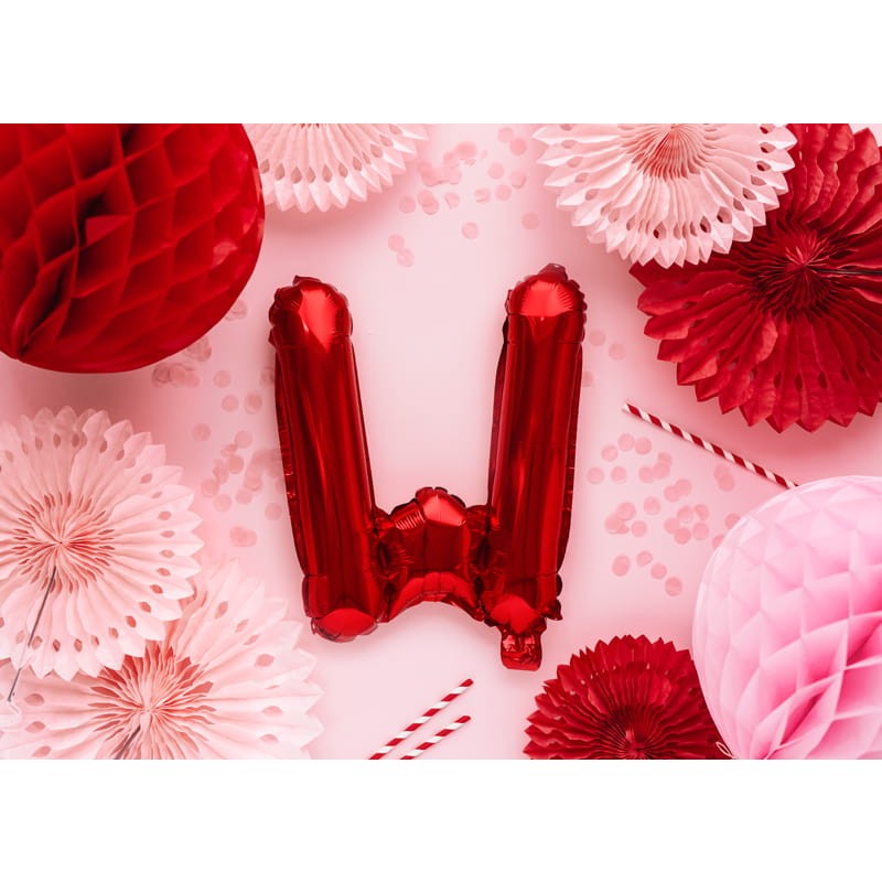 Balon Folie Metalizata Litera W, Klevo, 40 cm, Umflati cu Heliu sau Aer, Ambalaj Individual, Pai inclus, Rosu