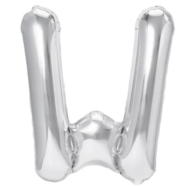 Balon Folie Metalizata Litera W, Klevo, 40 cm, Umflati cu Heliu sau Aer, Ambalaj Individual, Pai inclus, Argintiu