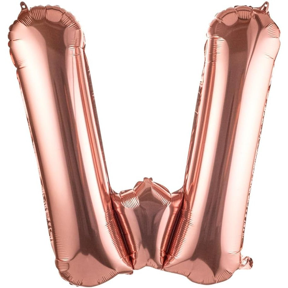 Balon Folie Metalizata Litera W, Klevo, 80 cm, Umflati cu Heliu sau Aer, Ambalaj Individual, Pai inclus, Rose Gold