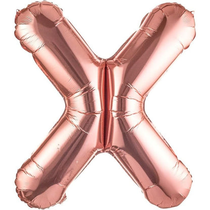 Balon Folie Metalizata Litera X, Klevo, 100 cm, Umflati cu Heliu sau Aer, Ambalaj Individual, Pai inclus, Rose Gold