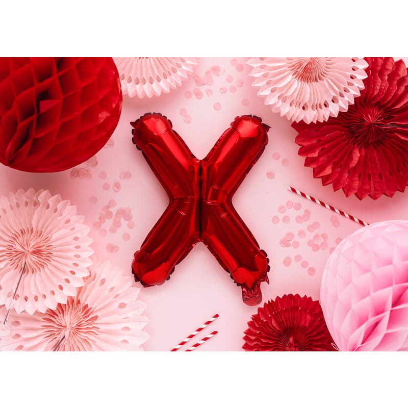 Balon Folie Metalizata Litera X, Klevo, 40 cm, Umflati cu Heliu sau Aer, Ambalaj Individual, Pai inclus, Rosu