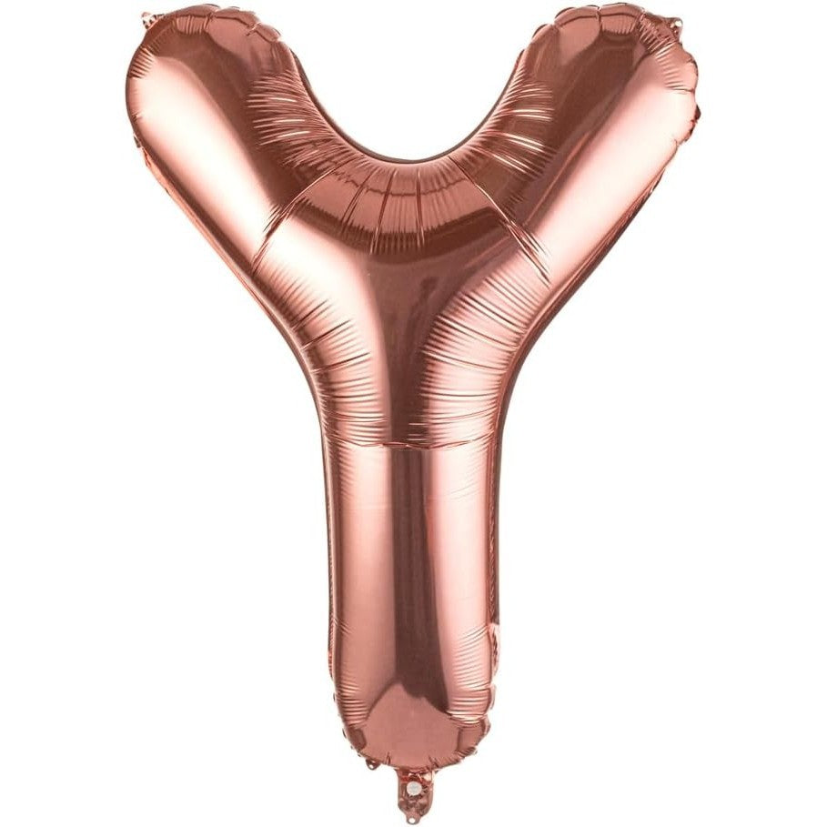 Balon Folie Metalizata Litera Y, Klevo, 100 cm, Umflati cu Heliu sau Aer, Ambalaj Individual, Pai inclus, Rose Gold