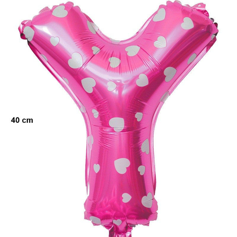 Balon Folie Metalizata Litera Y, Klevo, 40 cm, Cu Imprimeu Inimioare, Umflati cu Heliu sau Aer, Ambalaj Individual, Pai inclus, Roz