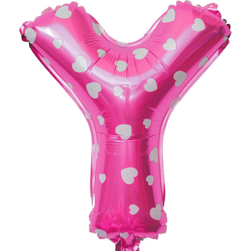 Balon Folie Metalizata Litera Y, Klevo, 40 cm, Cu Imprimeu Inimioare, Umflati cu Heliu sau Aer, Ambalaj Individual, Pai inclus, Roz