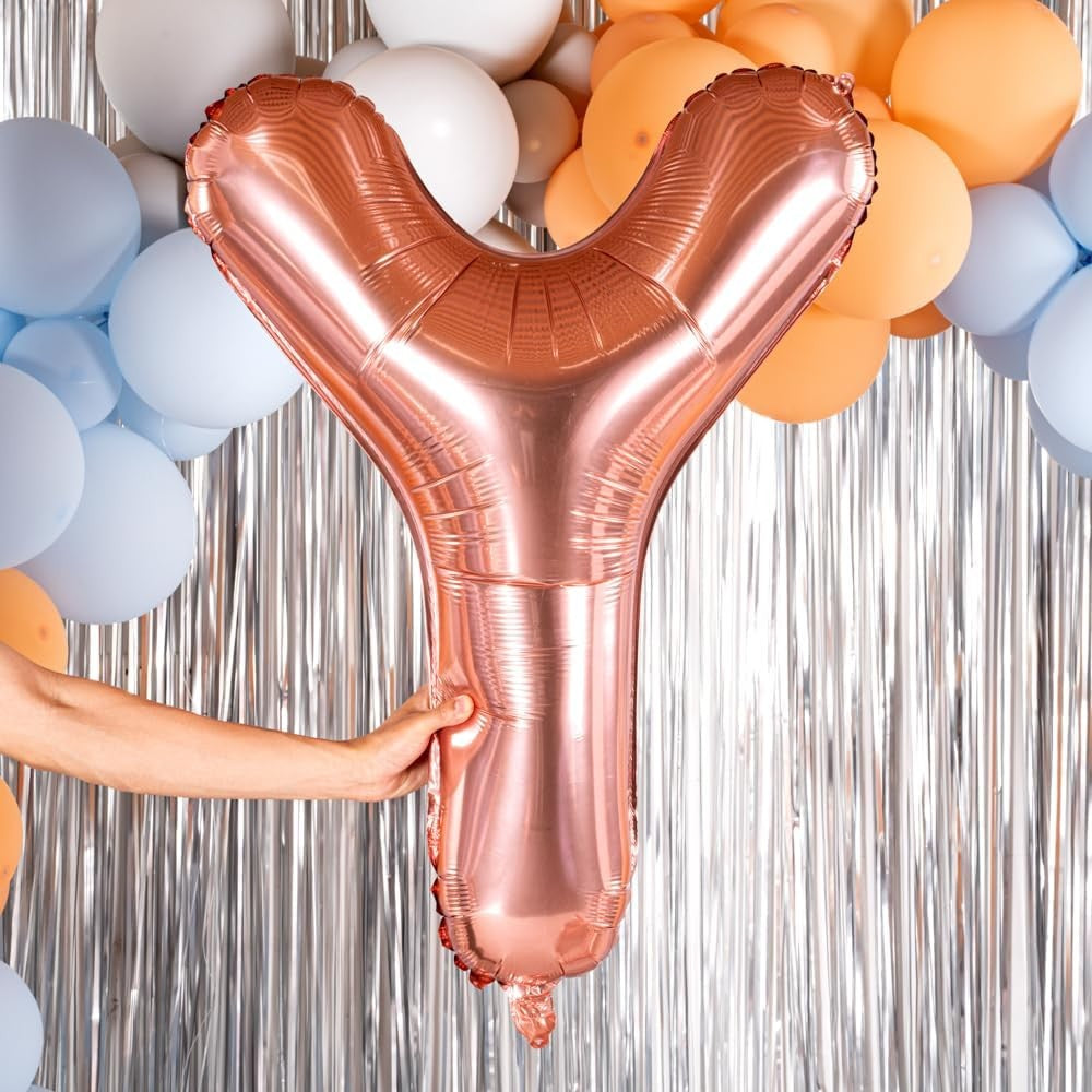 Balon Folie Metalizata Litera Y, Klevo, 80 cm, Umflati cu Heliu sau Aer, Ambalaj Individual, Pai inclus, Rose Gold