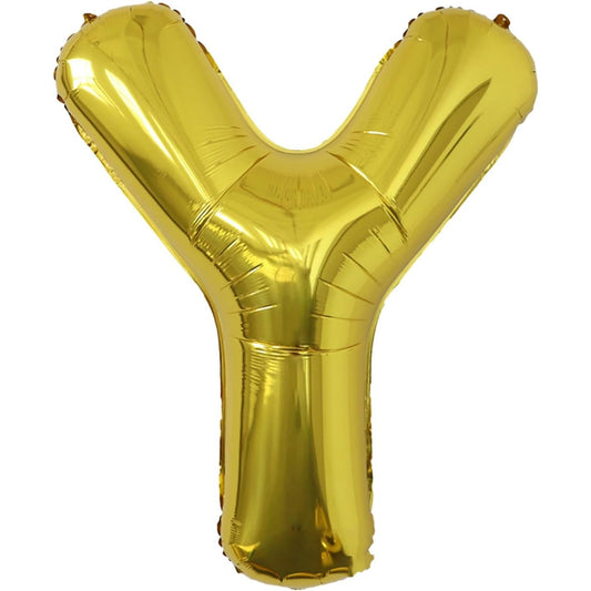 Balon Folie Metalizata Litera Y, Klevo, 80 cm, Umflati cu Heliu sau Aer, Ambalaj Individual, Pai inclus, Auriu