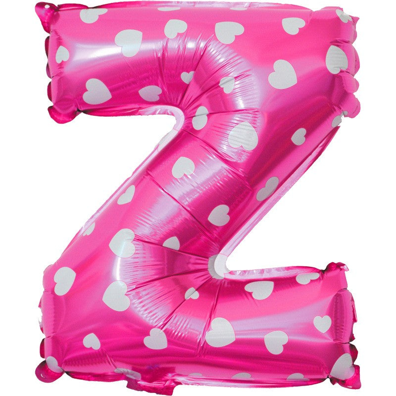 Balon Folie Metalizata Litera Z, Klevo, 40 cm, Cu Imprimeu Inimioare, Umflati cu Heliu sau Aer, Ambalaj Individual, Pai inclus, Roz