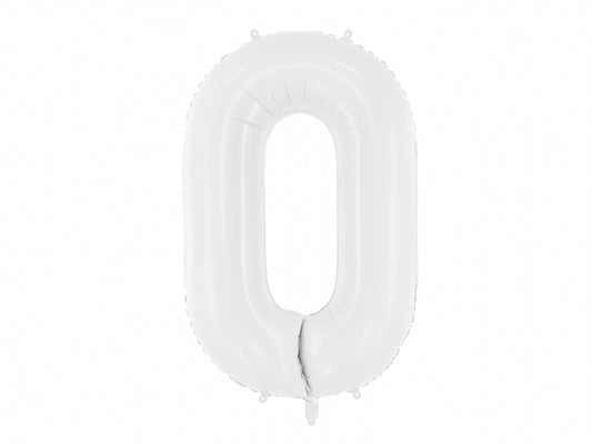 Balon folie Numărul "0", 86 cm, alb (1 pachet / 1 buc.)