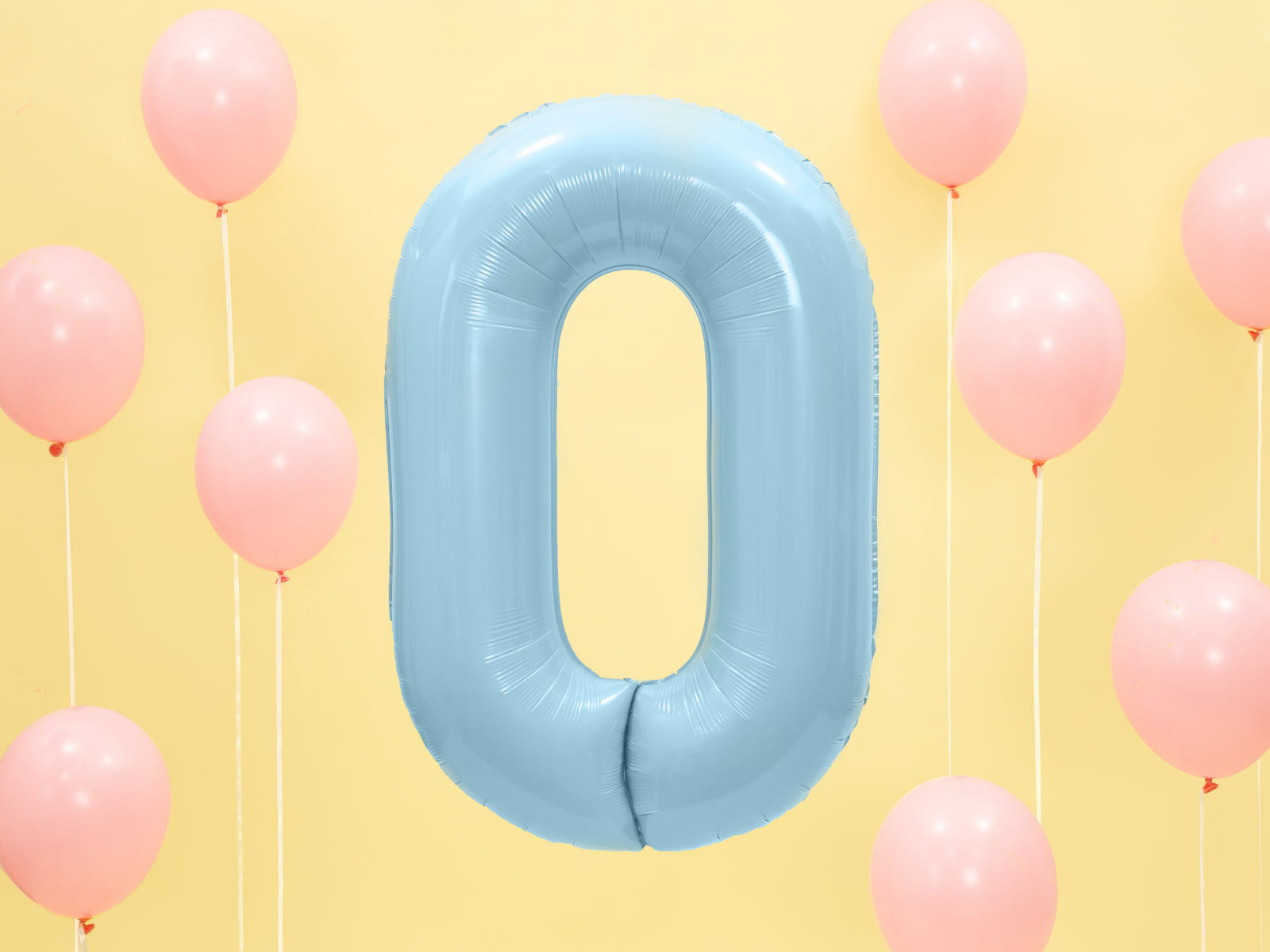 Balon folie Numărul "0", 86 cm, albastru deschis (1 pachet / 1 buc.)