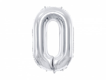 Balon folie Numărul "0", 86 cm, argintiu (1 pachet / 1 buc.)