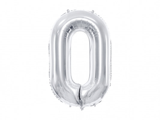 Balon folie Numărul "0", 86 cm, argintiu (1 pachet / 1 buc.)