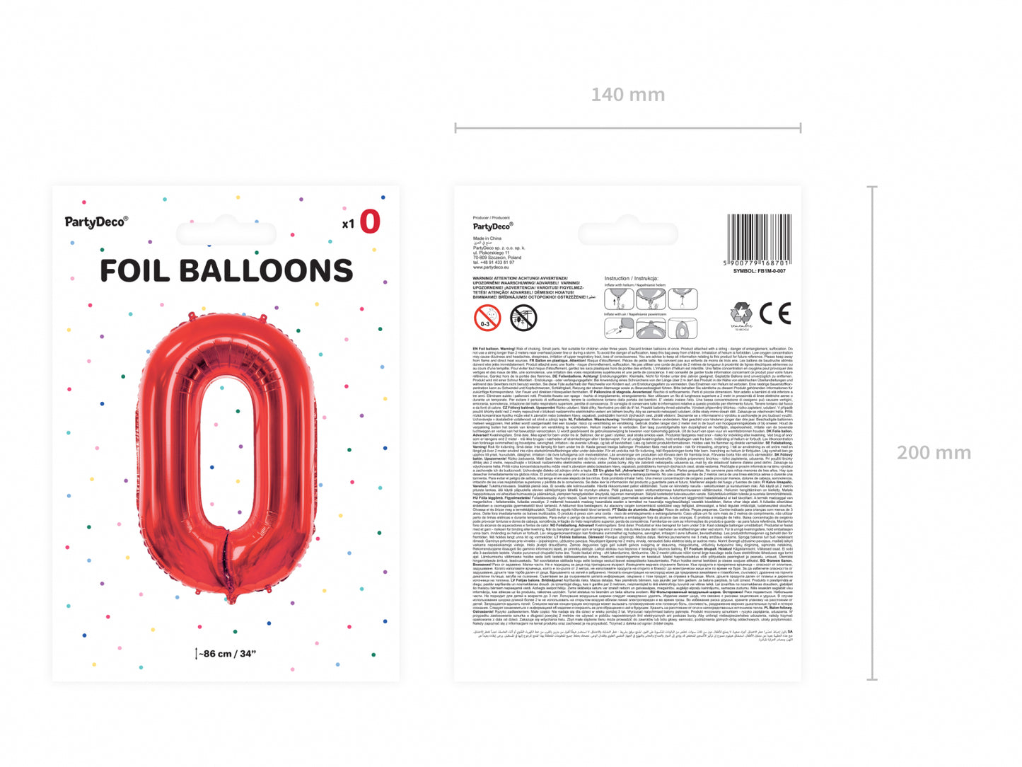 Balon folie Numărul "0", 86 cm, roșu (1 pachet / 1 buc.)