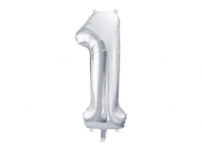 Balon folie Numarul "1", 86 cm, argintiu (1 pachet / 1 buc.)