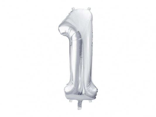 Balon folie Numarul "1", 86 cm, argintiu (1 pachet / 1 buc.)