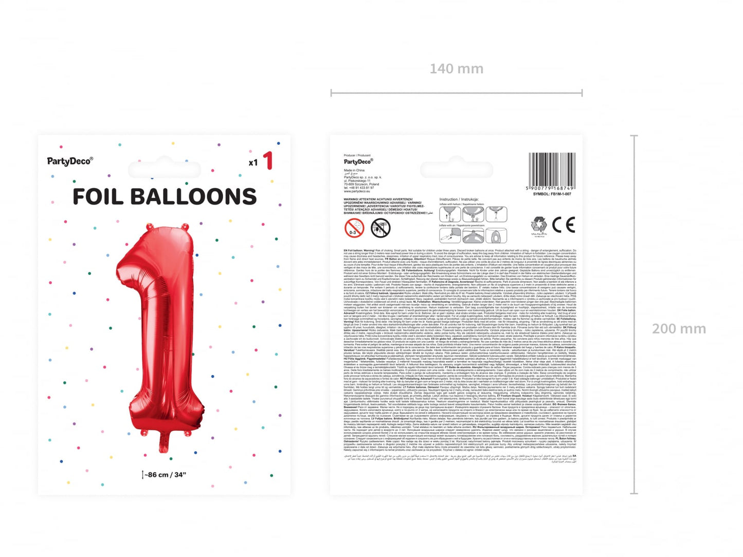 Balon folie Numărul "1", 86 cm, roșu (1 pachet / 1 buc.)
