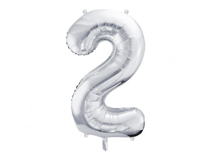 Balon folie Numărul "2", 86 cm, argintiu (1 pachet / 1 buc.)