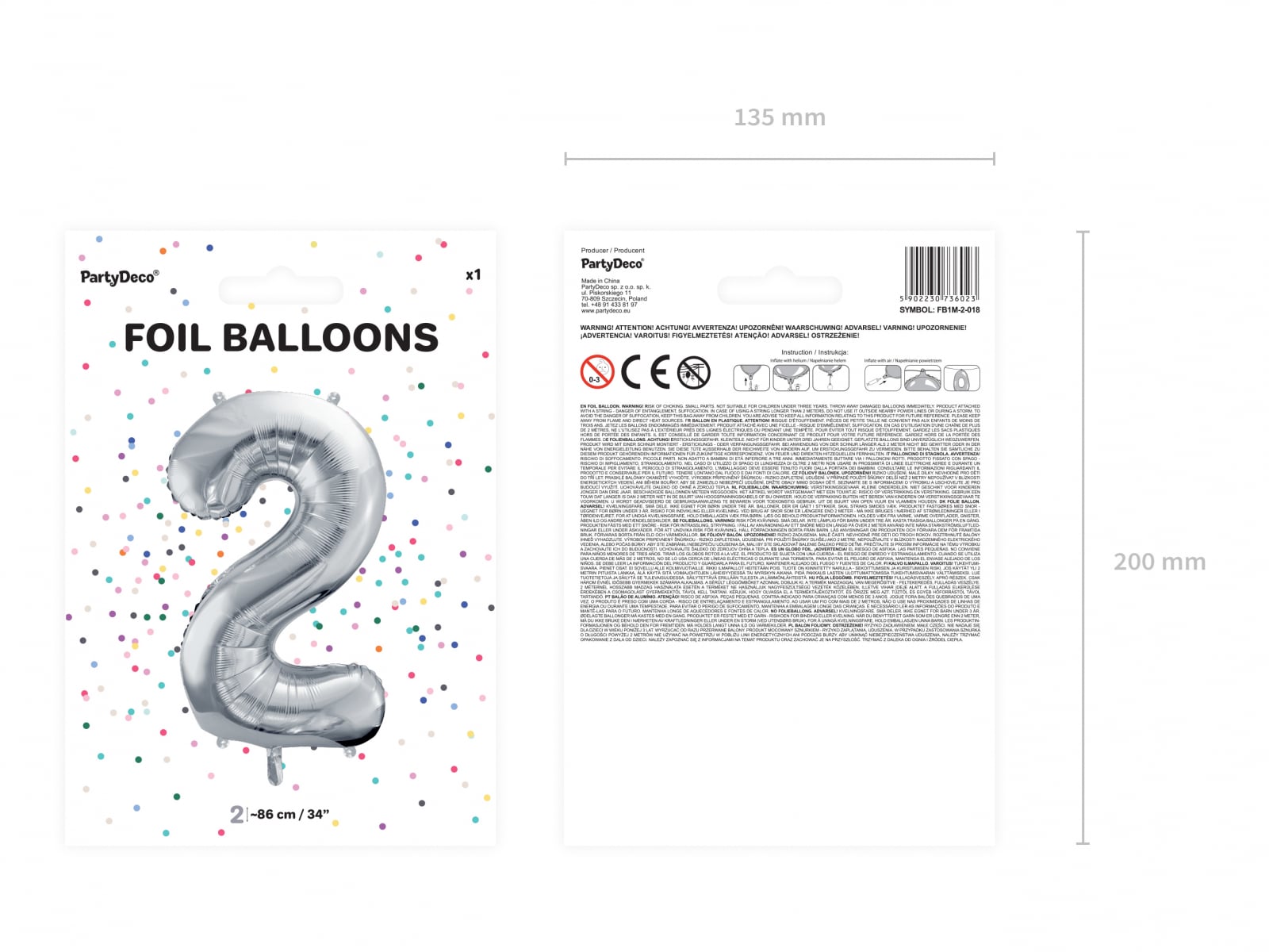 Balon folie Numărul "2", 86 cm, argintiu (1 pachet / 1 buc.)