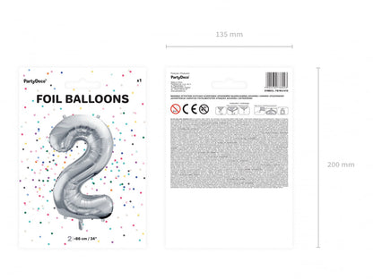 Balon folie Numărul "2", 86 cm, argintiu (1 pachet / 1 buc.)