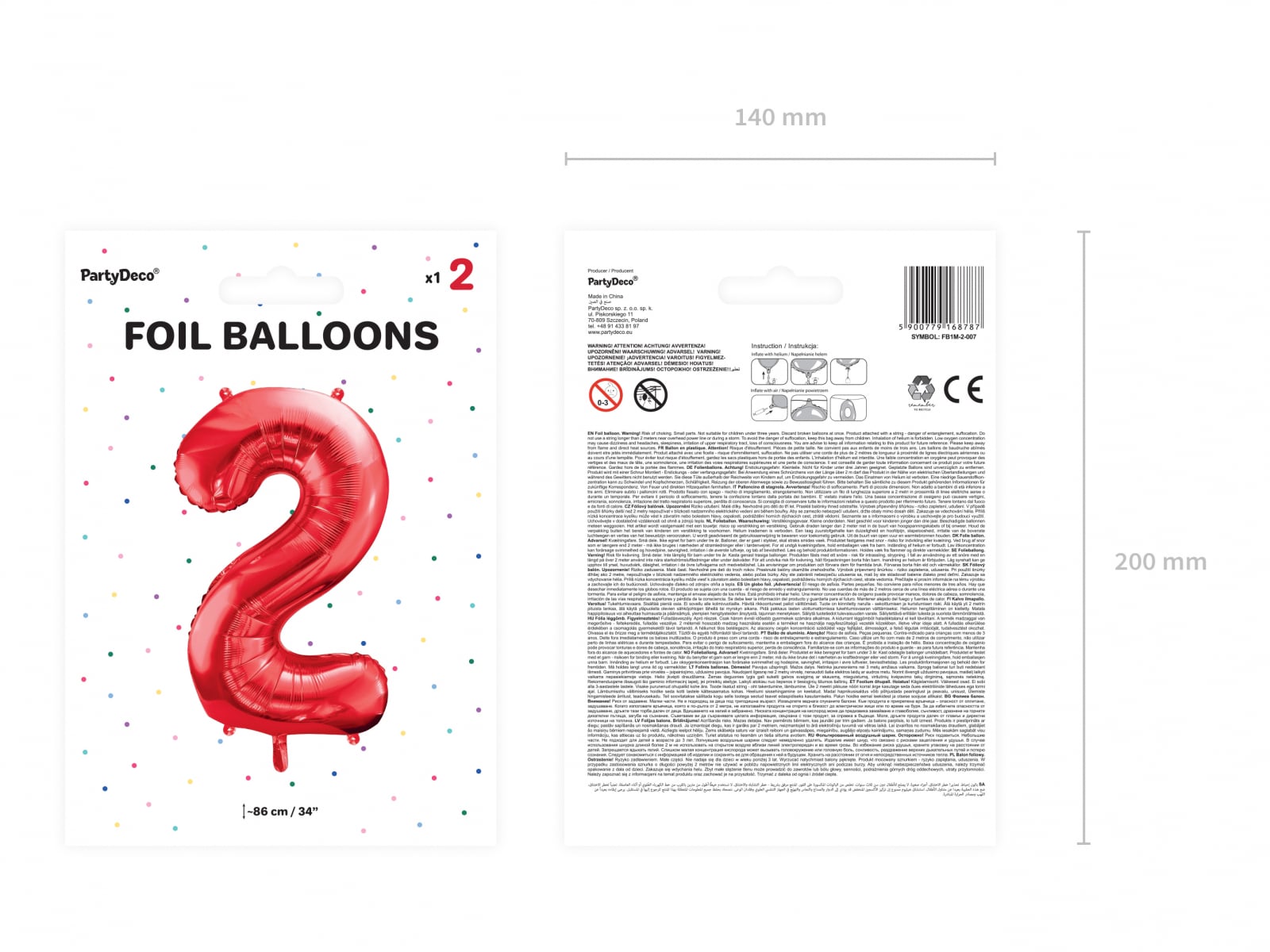 Balon folie Numărul "2", 86 cm, roșu (1 pachet / 1 buc.)