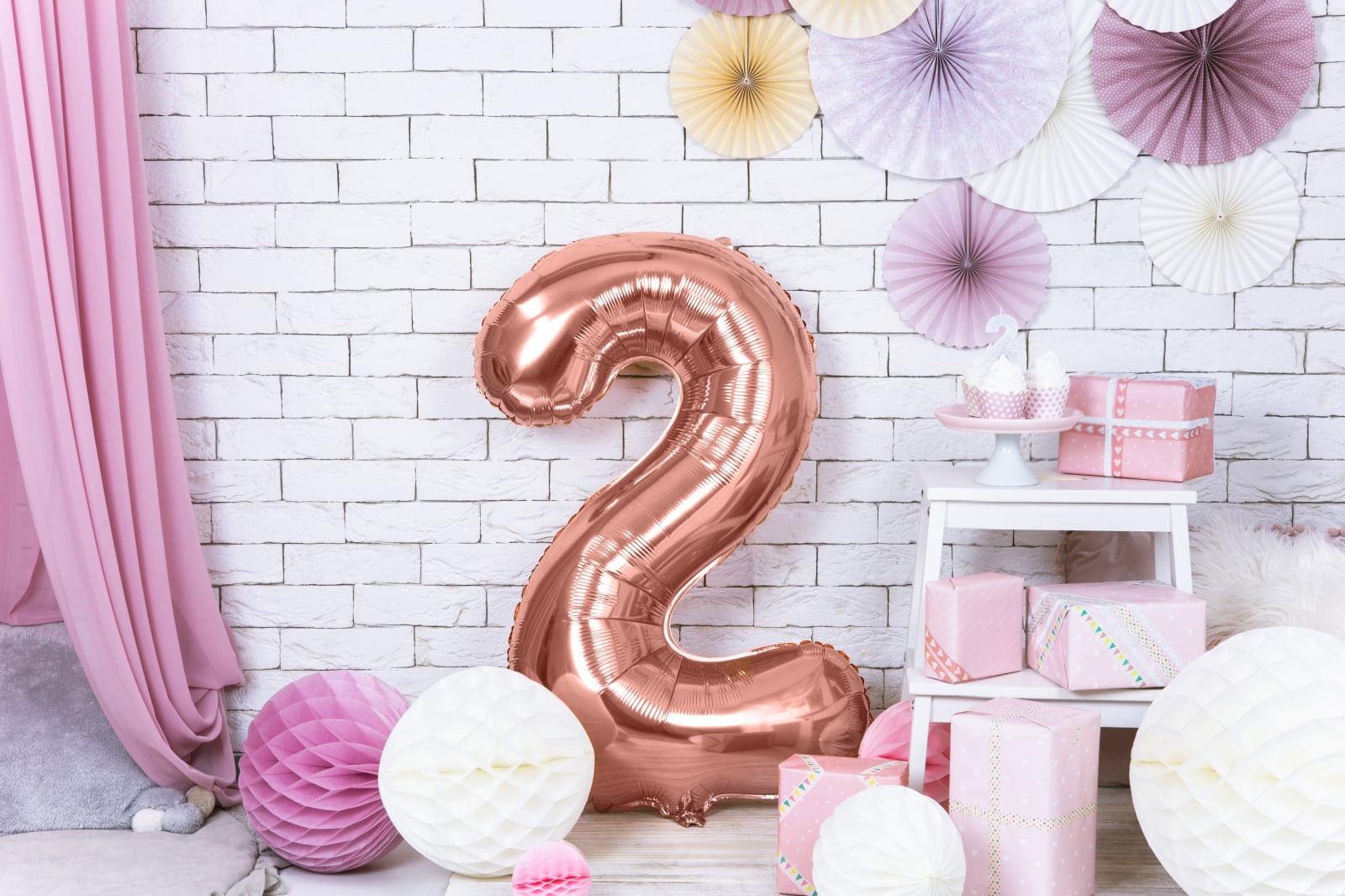Balon folie Numărul "2", 86 cm, roz auriu (1 pachet / 1 buc.)