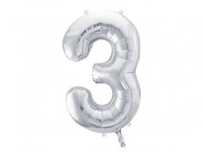 Balon folie Numărul "3", 86 cm, argintiu (1 pachet / 1 buc.)