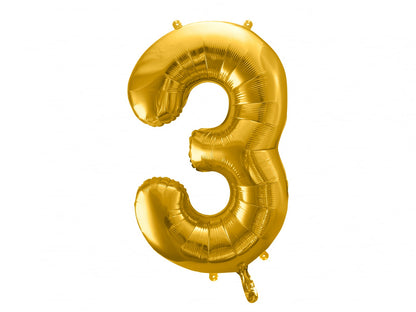 Balon folie Numărul "3", 86 cm, auriu (1 pachet / 1 buc.)