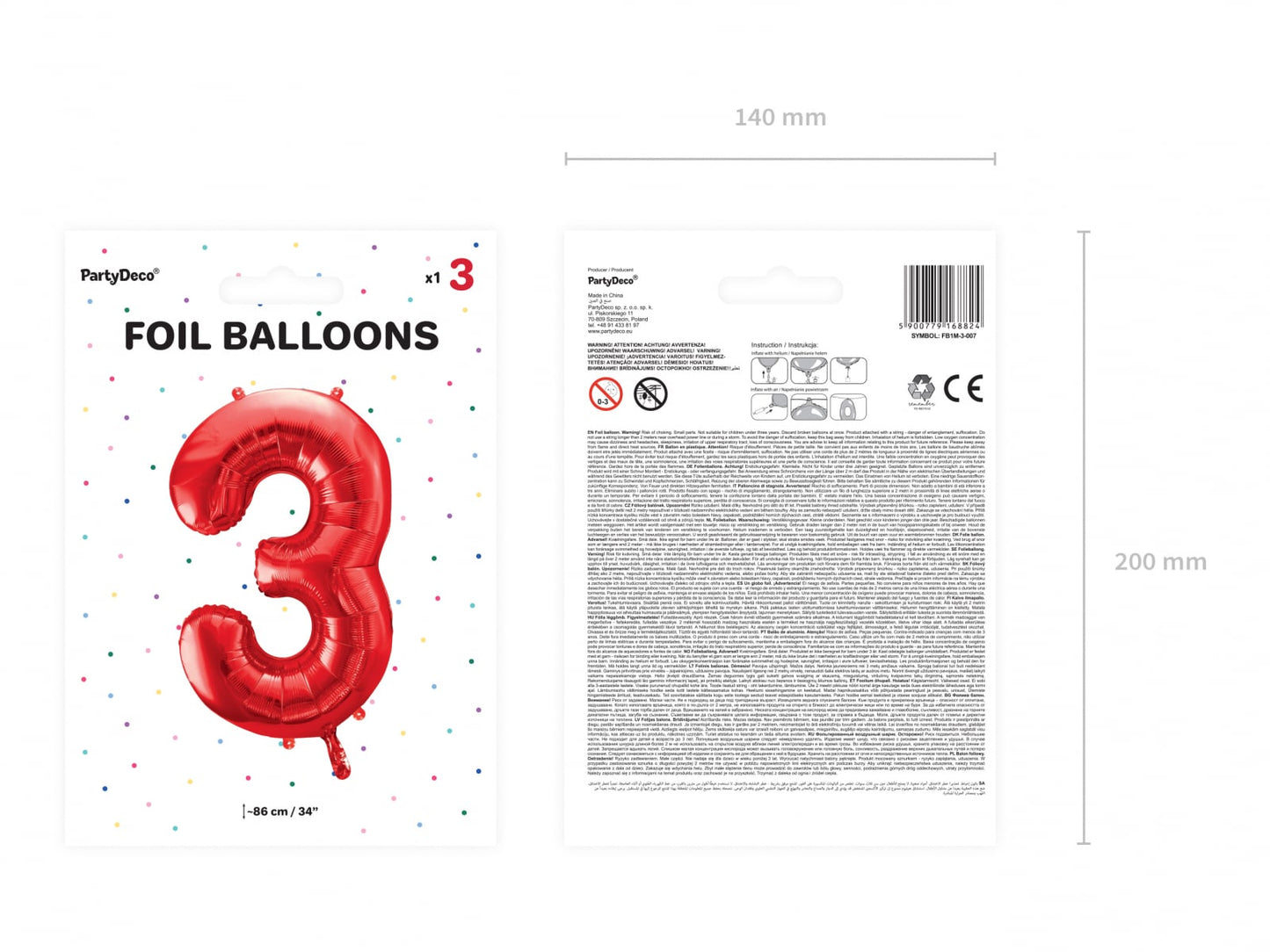 Balon folie Numărul "3", 86 cm, roșu (1 pachet / 1 buc.)
