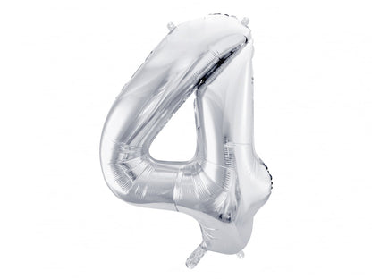 Balon folie Numărul "4", 86 cm, argintiu (1 pachet / 1 buc.)