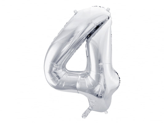 Balon folie Numărul "4", 86 cm, argintiu (1 pachet / 1 buc.)